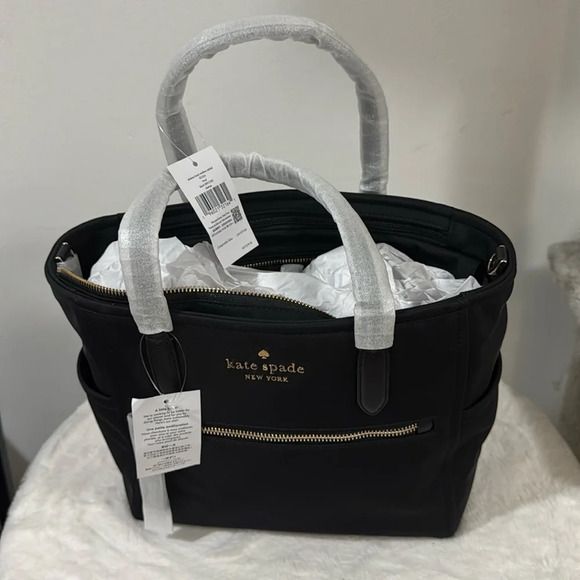 kate spade Handbags - NWT Kate Spade Medium Chelsea Satchel Black Nylon Gold Tone Hardware.